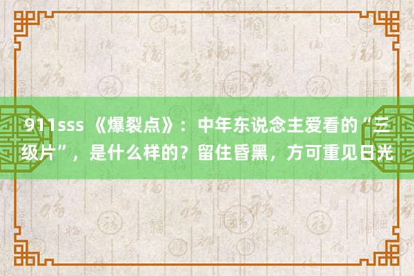 911sss 《爆裂点》：中年东说念主爱看的“三级片”，是什么样的？留住昏黑，方可重见日光