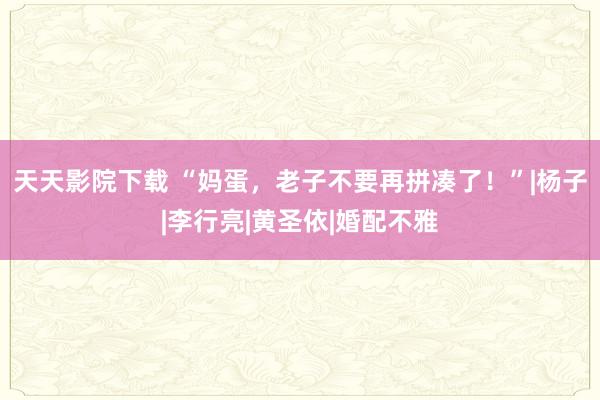 天天影院下载 “妈蛋，老子不要再拼凑了！”|杨子|李行亮|黄圣依|婚配不雅