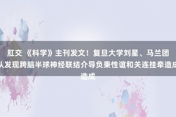 肛交 《科学》主刊发文！复旦大学刘星、马兰团队发现跨脑半球神经联结介导负秉性谊和关连挂牵造成